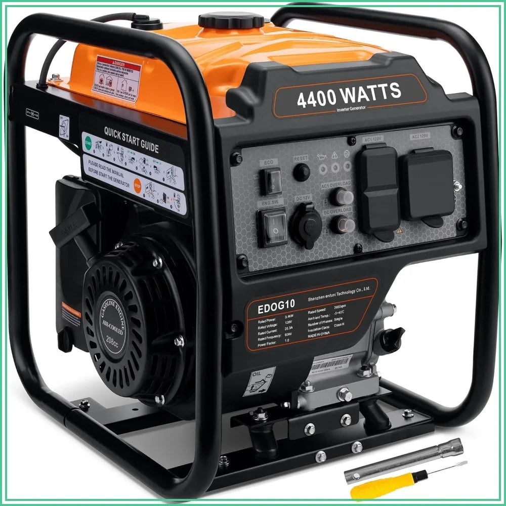 4400W Inverter Generator, Open Frame Gas Powered, RV Ready 30A Outlet, EPA Compliant, Home Backup by S And B Enterprise