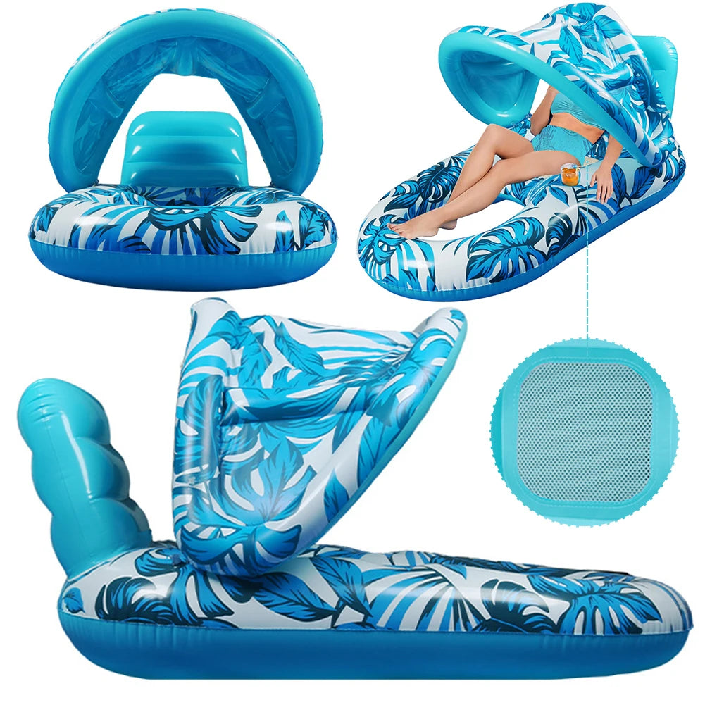 MOJOYCE Inflatable Water Sleeping Bed With Sunshade Floating Lounger
