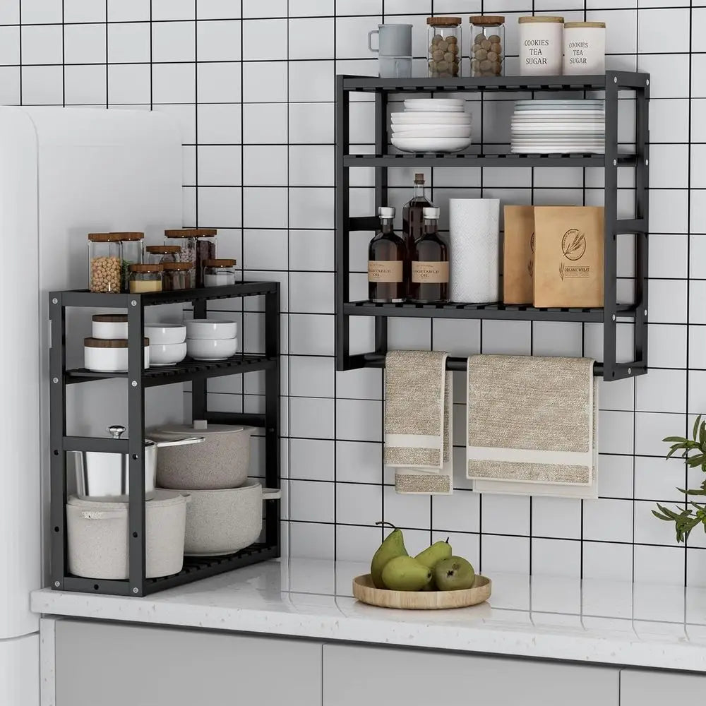 Bathroom Storage Shelves Over The Toilet with Towel Bar 100% Bamboo Adjustable Height Floating Shel Wall Shower Shel or Small Sp