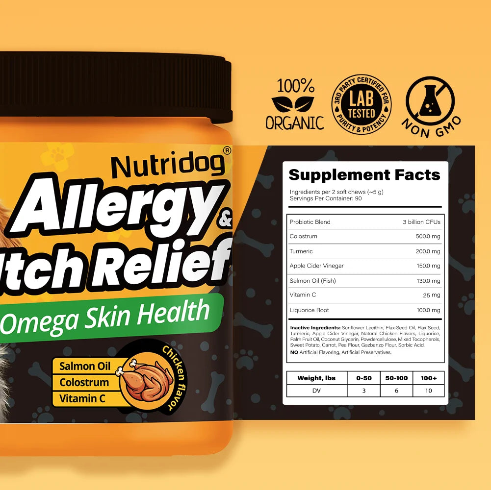 Nutridog Allergy Relief Dog Chews Omega 3 Vitamin C Support by S And B Enterprise