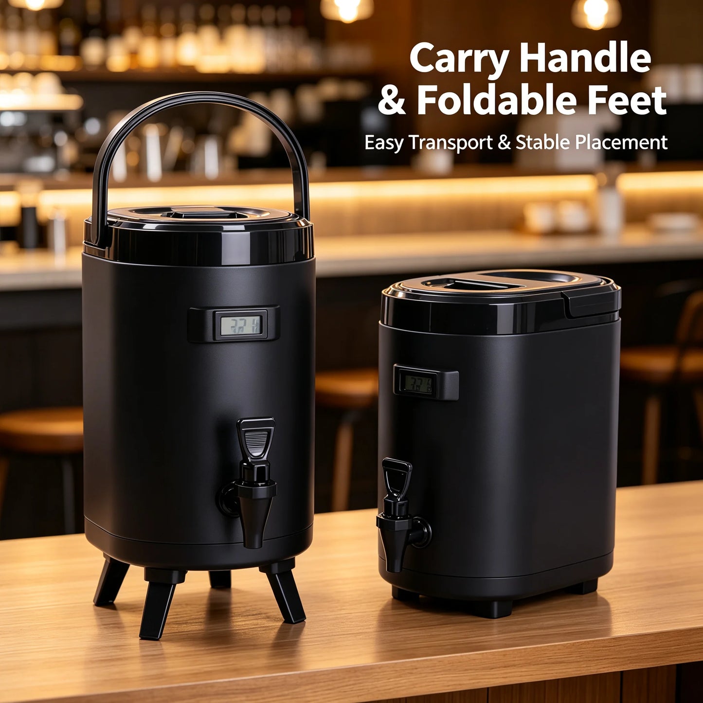 Insulated Beverage Dispenser 8L/2.11Gal, Hot & Cold Water Jug with Faucet & Thermometer, 24H Temperature Retention, Stainless Steel Liner for Coffee Tea Milk, Black by S And B Enterprise