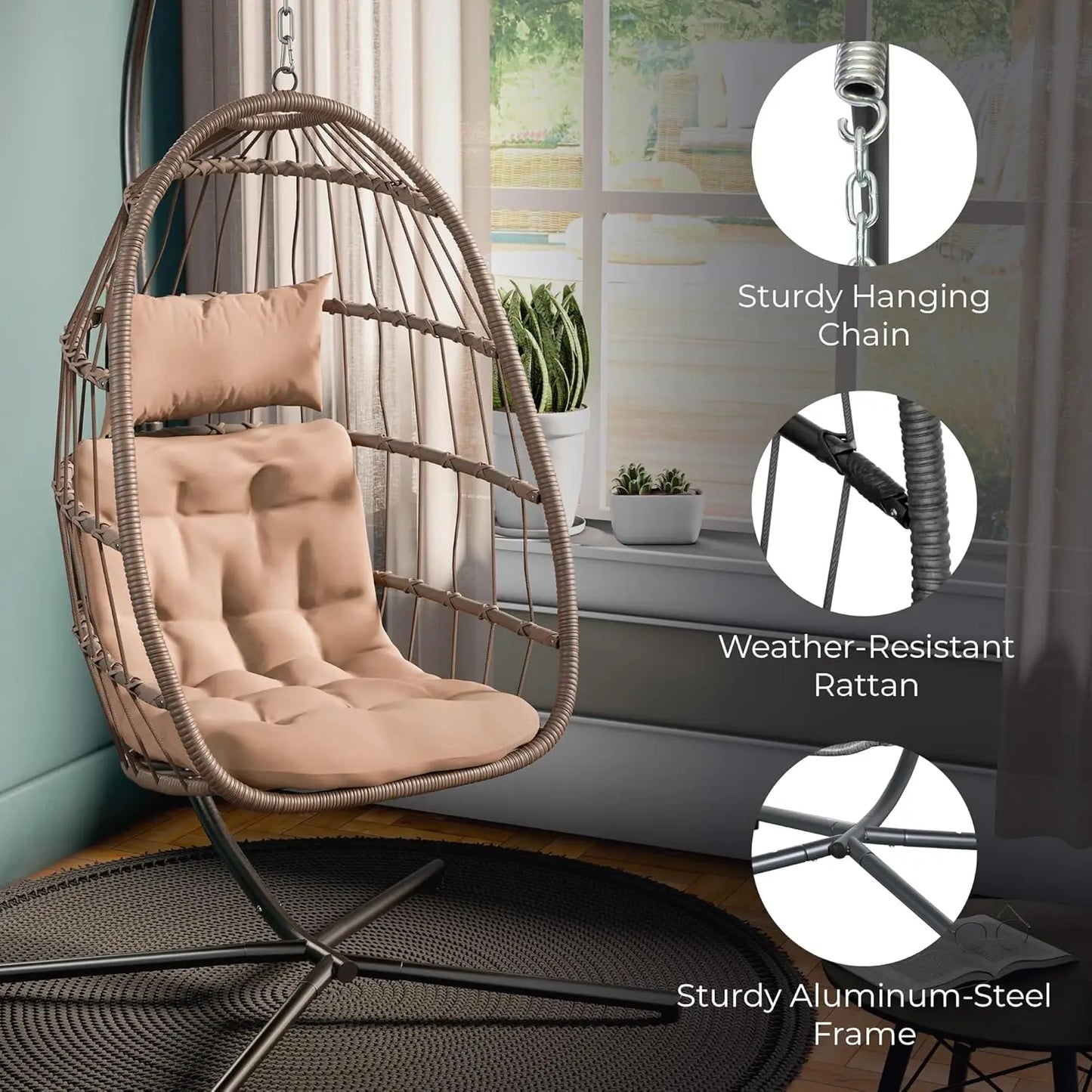 Hanging Egg Chair With Stand For Indoor And Outdoor Relaxation