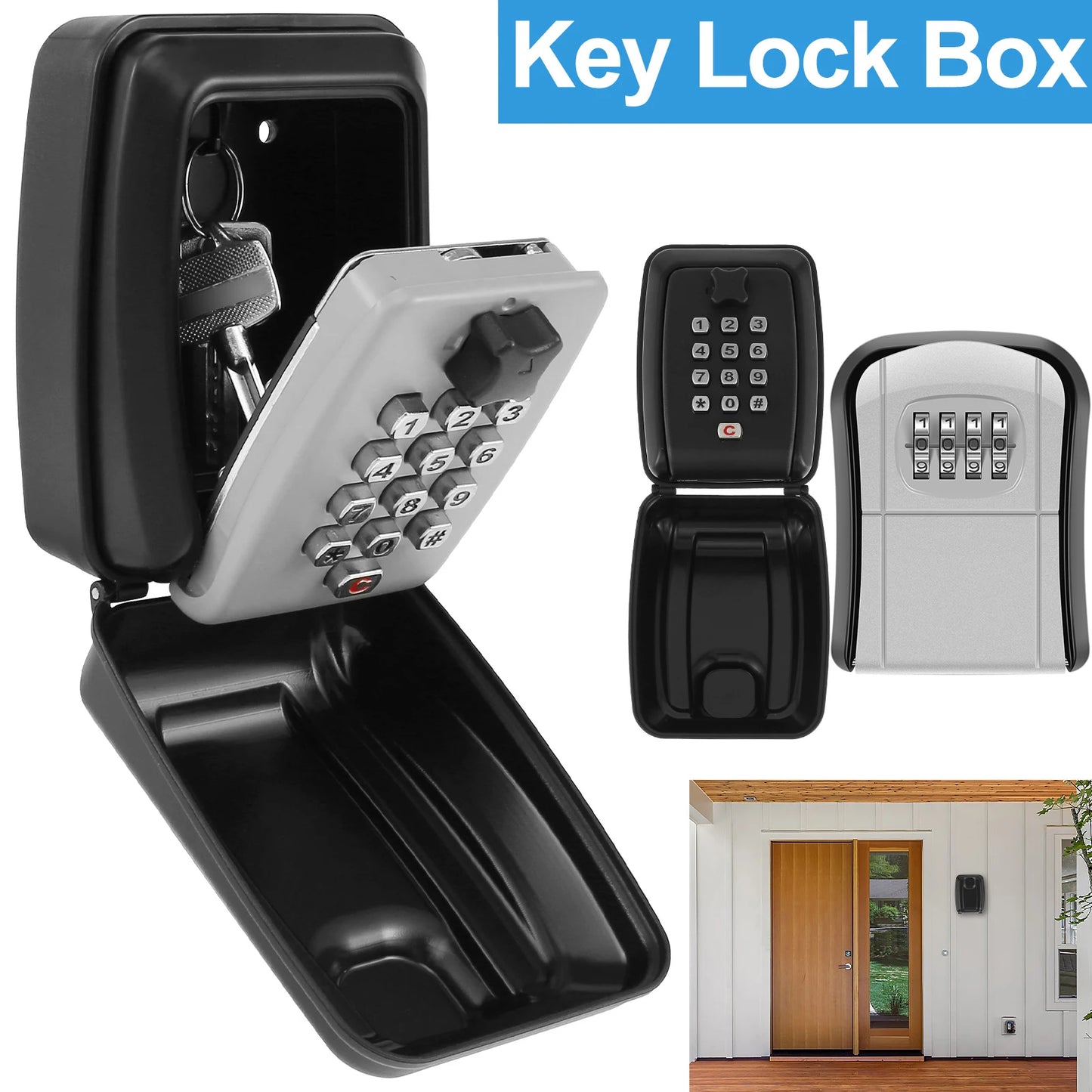Key lock box wall-mount key safe with numeric keypad; black weatherproof metal by S And B Enterprise