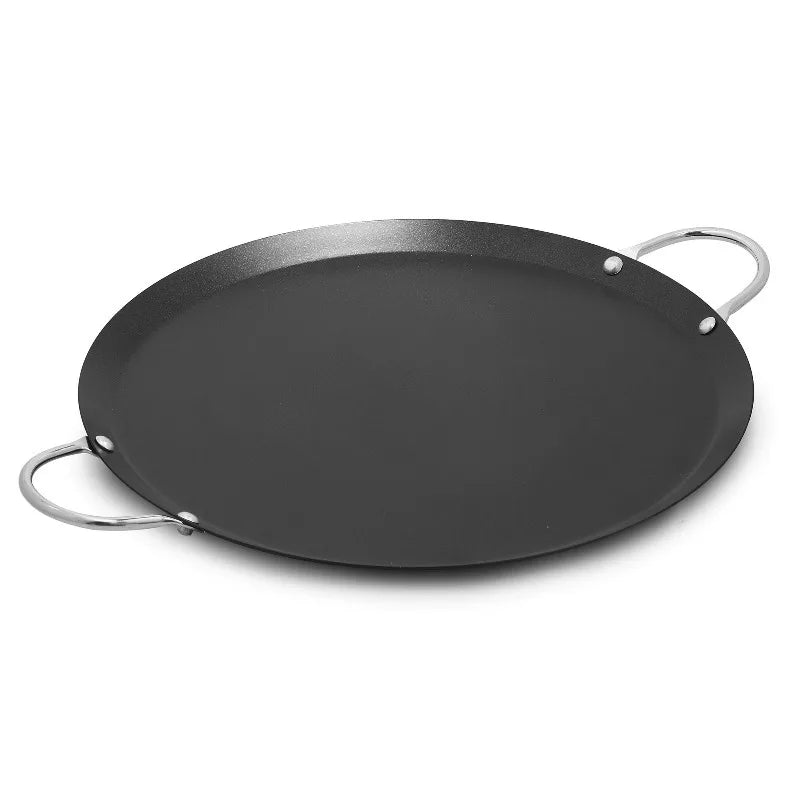 9in carbon steel nonstick round comal with metal handles by S And B Enterprise, black