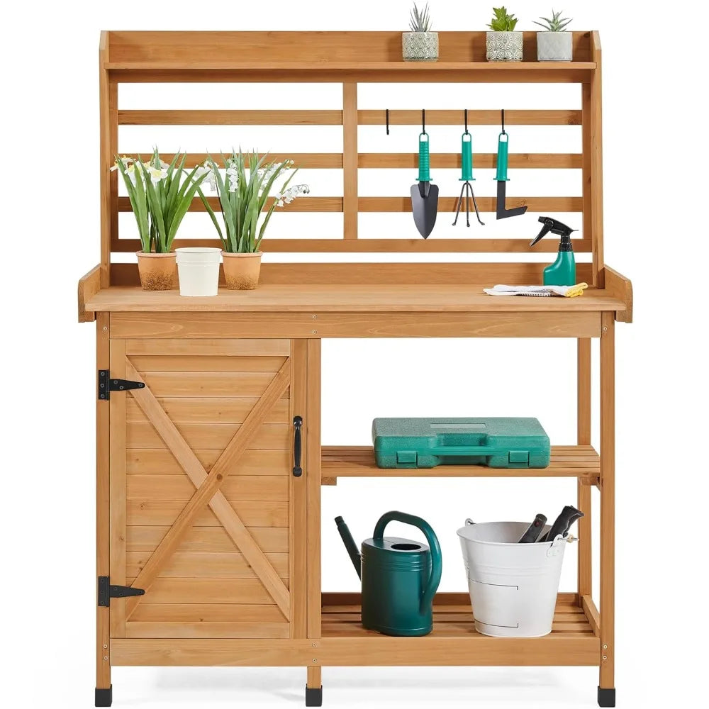 Outdoor Potting Bench And Horticulture Work Table With Storage Cabinet