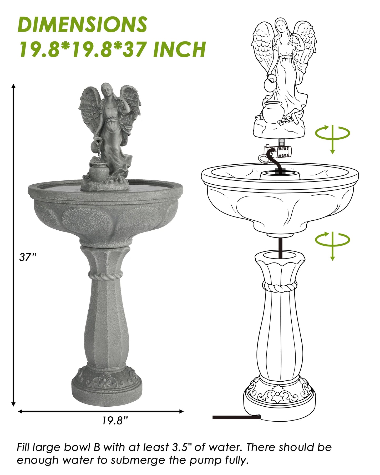 Outdoor Water Fountain, 37" High Cascading Waterfall Fountain with Whisper-Quiet Pump, Large Cascading Freestanding Resin Founta by S And B Enterprise