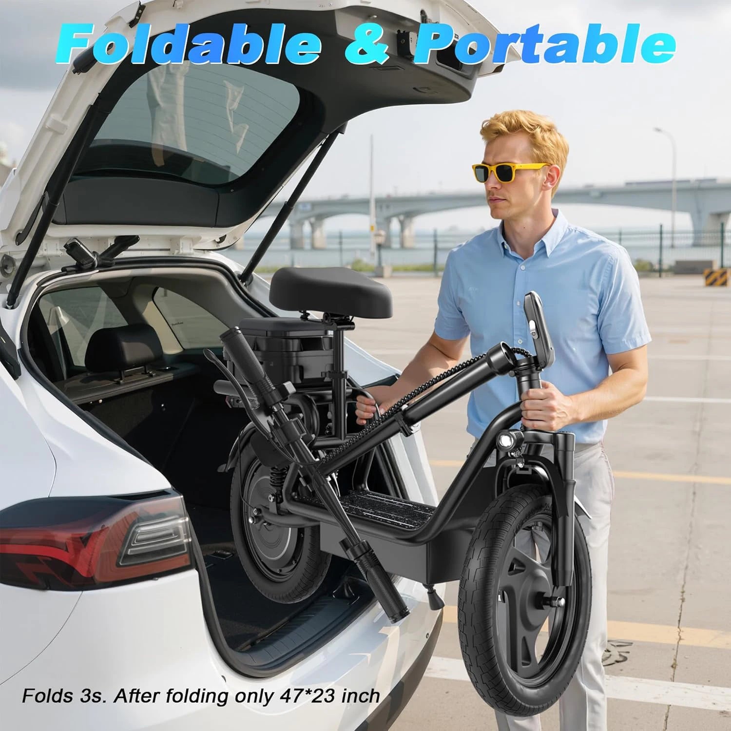 AOVOPRO 14inch Electric Bicycle with Box 27/40Miles Max Range 22MPH Top Speed with Dual Suspension Foldable Adult Ebike by S And B Enterprise