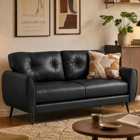 Tyboatle Faux Leather Loveseat Mid Century Modern Tufted Sofa by S And B Enterprise