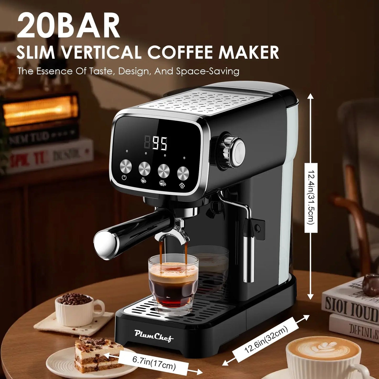 20 Bar Slim Espresso Machine With Milk Frother Cup Warmer by S And B Enterprise