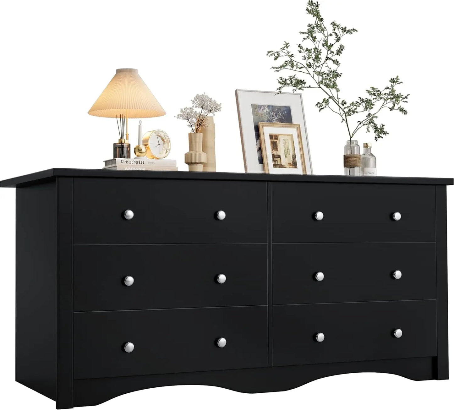 Six-Drawer Wood Dresser For Bedroom Hallway Storage And Organization