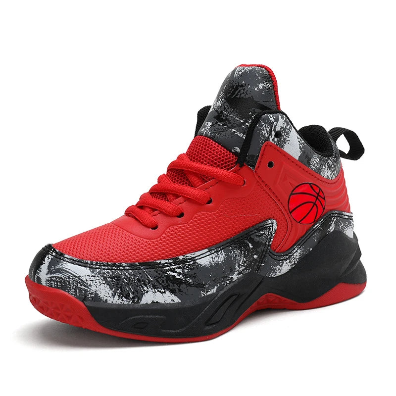 NONECN Kids Breathable HighTop Basketball Sneakers With Star Pattern