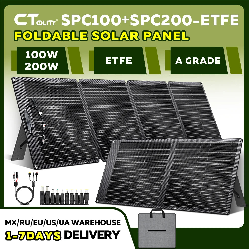 CTOLITY SPC100 SPC200 100W 200W Foldable ETFE Solar Panel 20.5V 600D Wear-resistant Waterproof Kit Portable Solar Charger for Power Station Camping Hiking Outdoor by S And B Enterprise