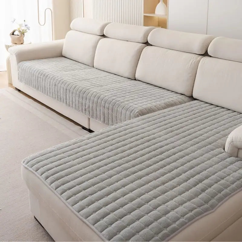 Plush Plaid Velvet Sofa Cushion Cover With Non Slip by S And B Enterprise