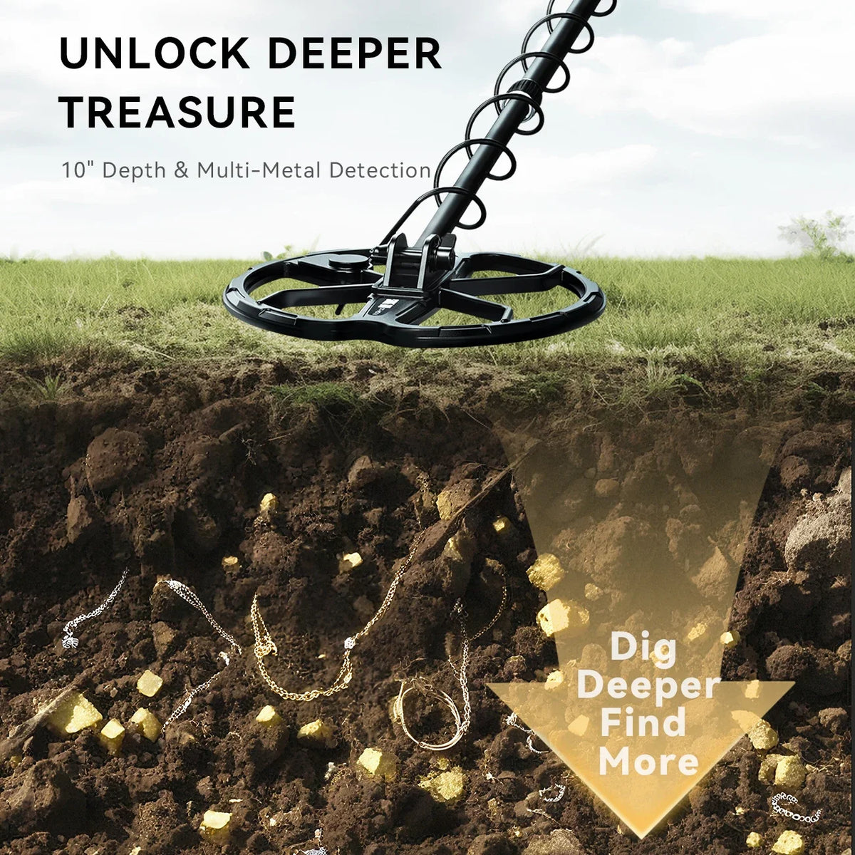 SUNPOW metal detector for adults with double-D coil and IP68 waterproof design