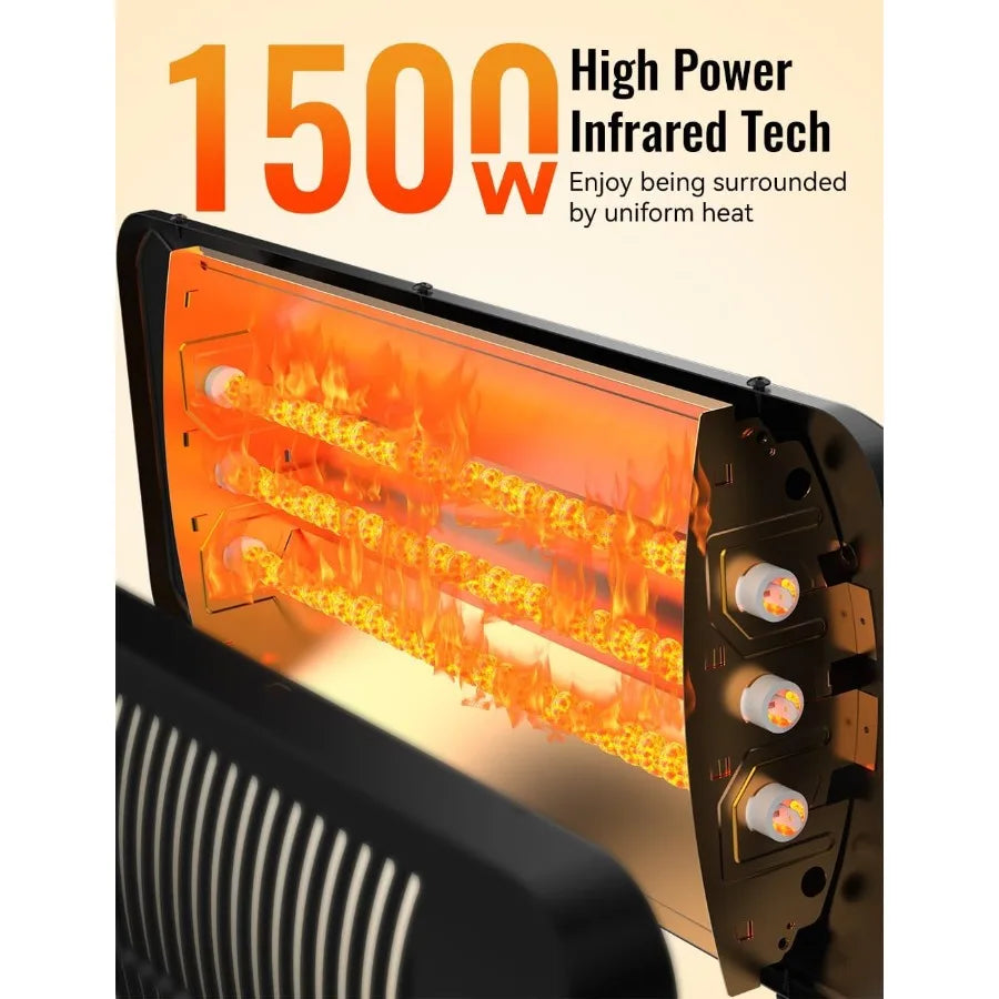 Outdoor Heaters for Patio 12H Timerand3 Heat Level IP54 Waterproof Electric Heater 1500W Infrared Heating Covers 300Sq.ft Tip-O