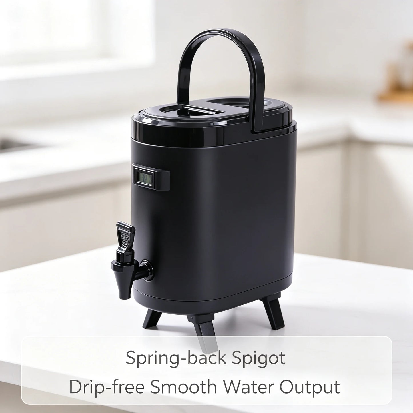 Insulated Beverage Dispenser 8L/2.11Gal, Hot & Cold Water Jug with Faucet & Thermometer, 24H Temperature Retention, Stainless Steel Liner for Coffee Tea Milk, Black by S And B Enterprise