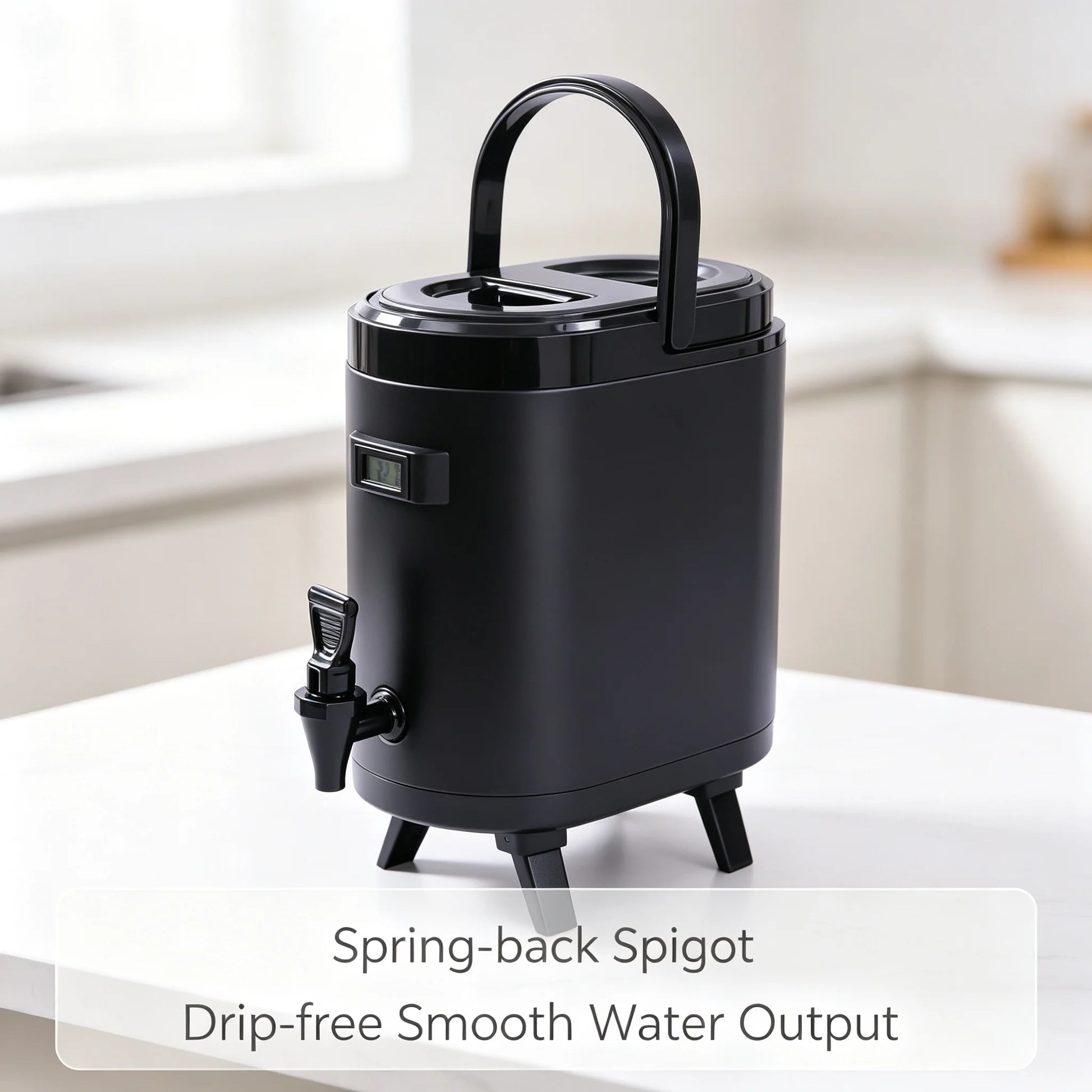 Insulated Beverage Dispenser 8L/2.11Gal, Hot & Cold Water Jug with Faucet & Thermometer, 24H Temperature Retention, Stainless Steel Liner for Coffee Tea Milk, Black by S And B Enterprise