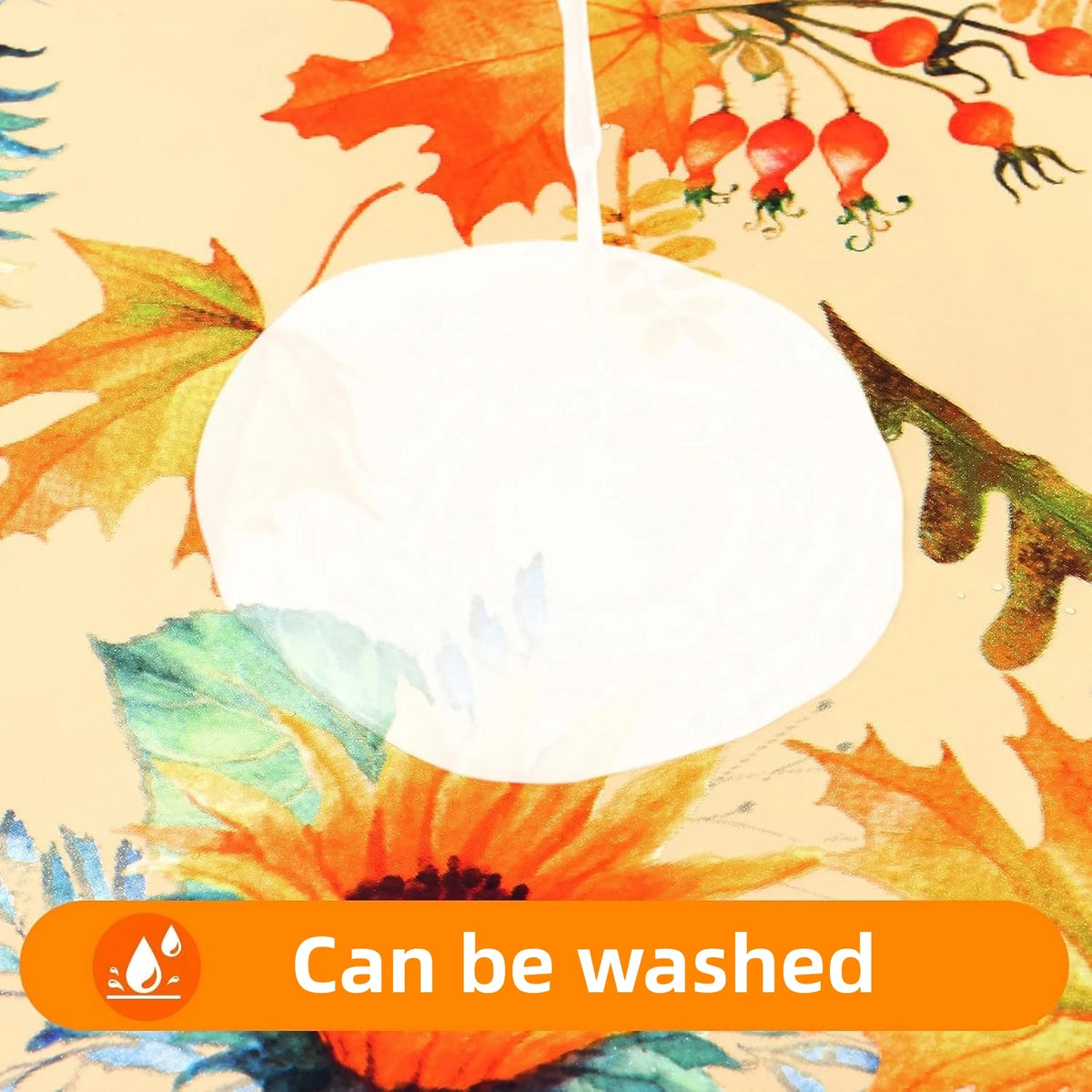 Waterproof Elastic Fitted Tablecloth With Floral Pumpkin Christmas Decor