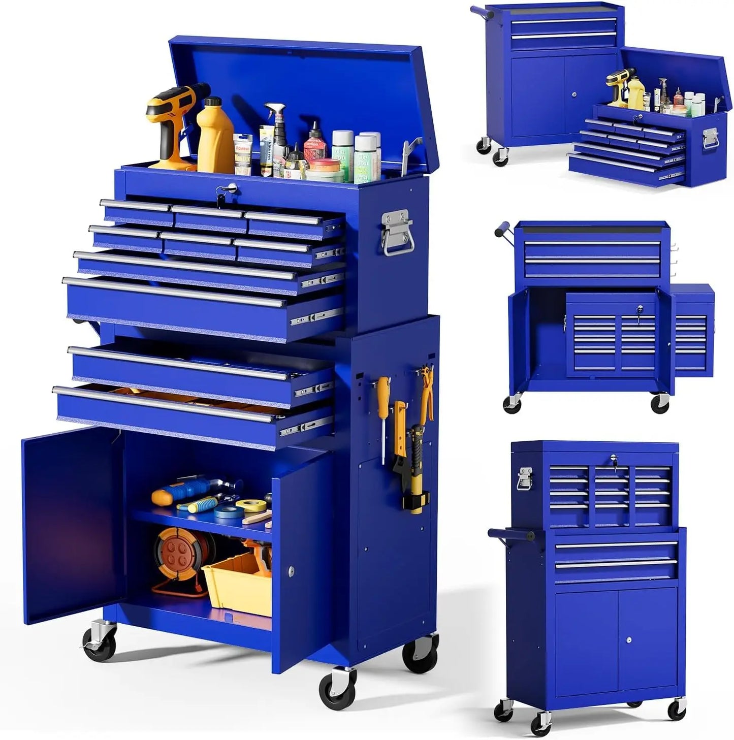 10-Drawer Rolling Tool Chest With Detachable Top Cabinet