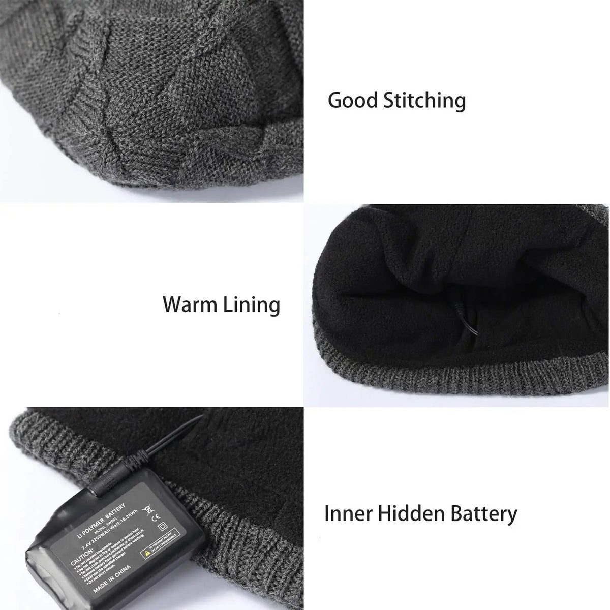 Savior heated knit beanie with hidden battery; gray heather knit, warm lining, S And B Enterprise