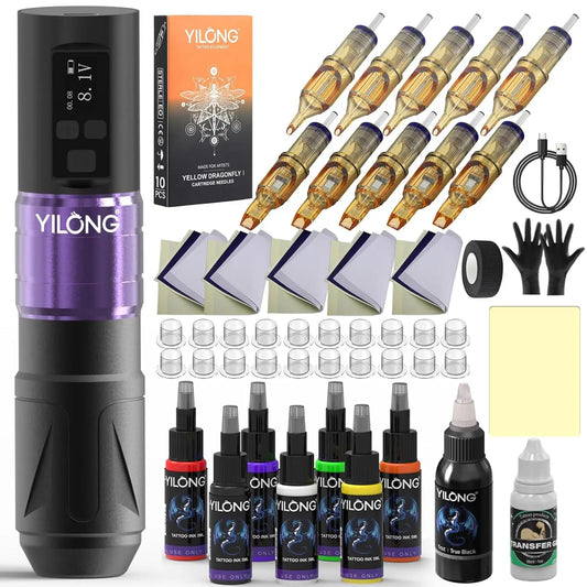 YILONG Wireless Rotary Tattoo Pen Kit With 1500mAh Power Supply
