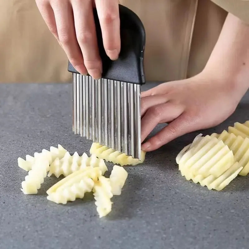 Crinkle Cutter,Upgraded Stainless Steel Crinkle Knife, Safety Kitchen French Fry Chip Cutter by S And B Enterprise