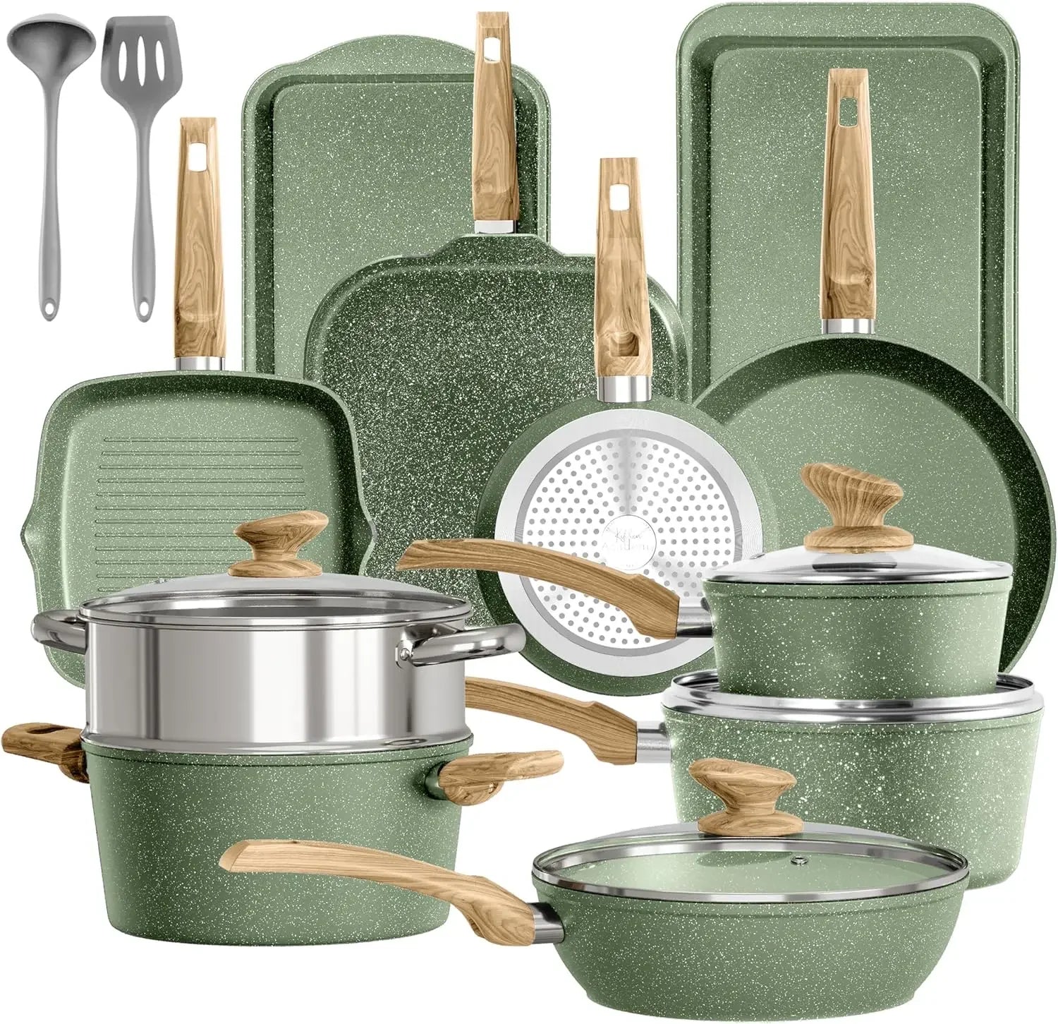 Nonstick 17 Piece Induction Granite Cookware Set With Pans by S And B Enterprise