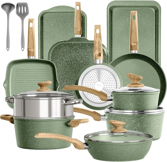 Nonstick 17 Piece Induction Granite Cookware Set With Pans by S And B Enterprise