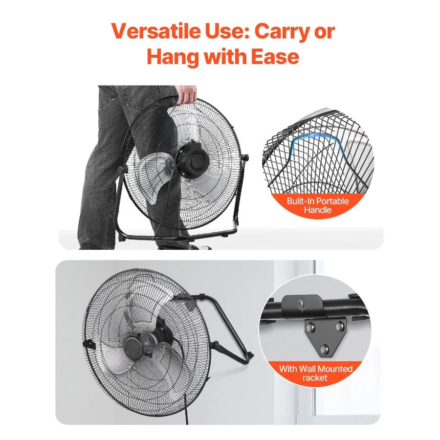 20 Inch Heavy Duty Metal Floor Fan 3 Speeds High Velocity 4800 CFM 360 Adjustable Tilt 21.33 ft/sec Airflow for Home Gym Office by S And B Enterprise