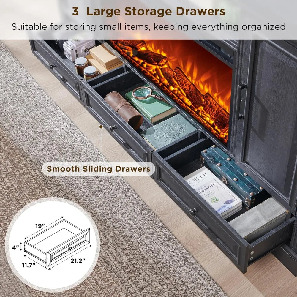 Farmhouse Fireplace TV Stand With Electric Fireplace Media Console