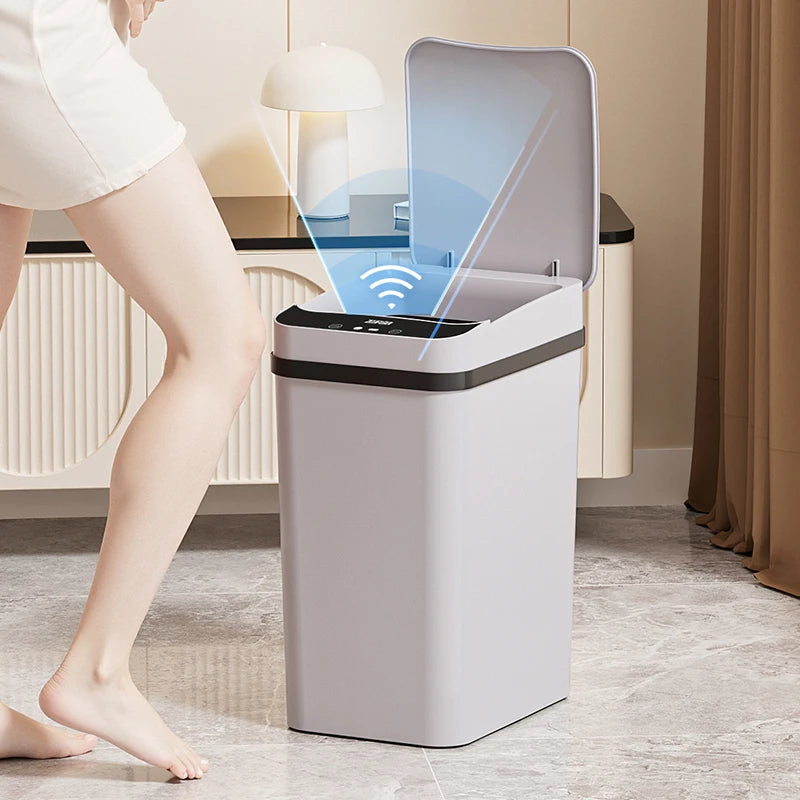 S And B Enterprise smart sensor trash can, gray with lid, touch-free 12L/15L.