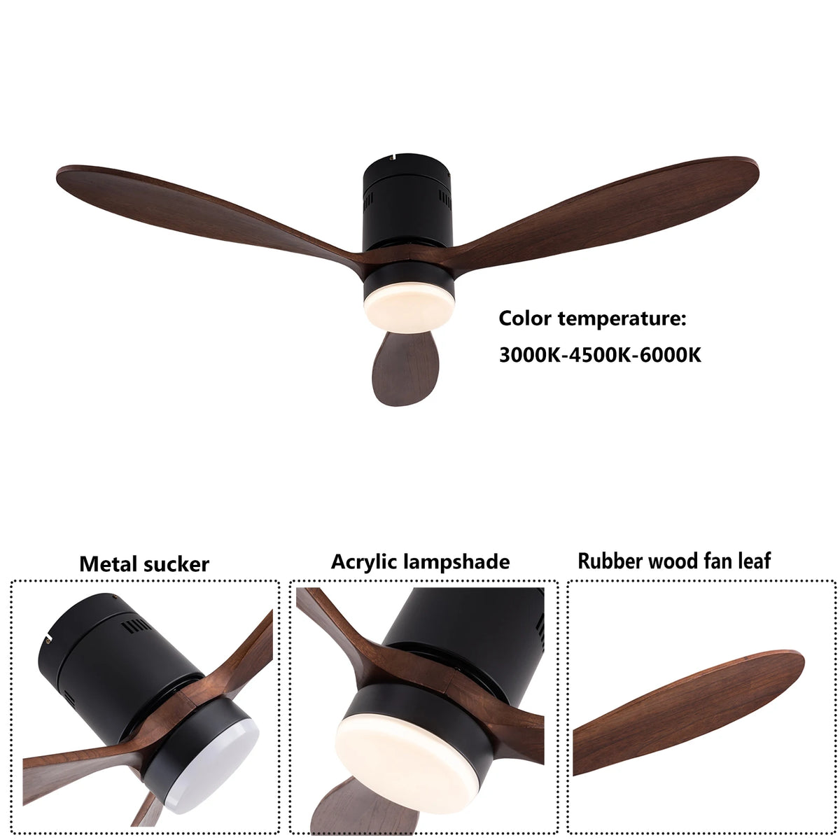 S And B Enterprise 52-inch three-blade ceiling fan with wooden blades, dimmable LED light, remote control