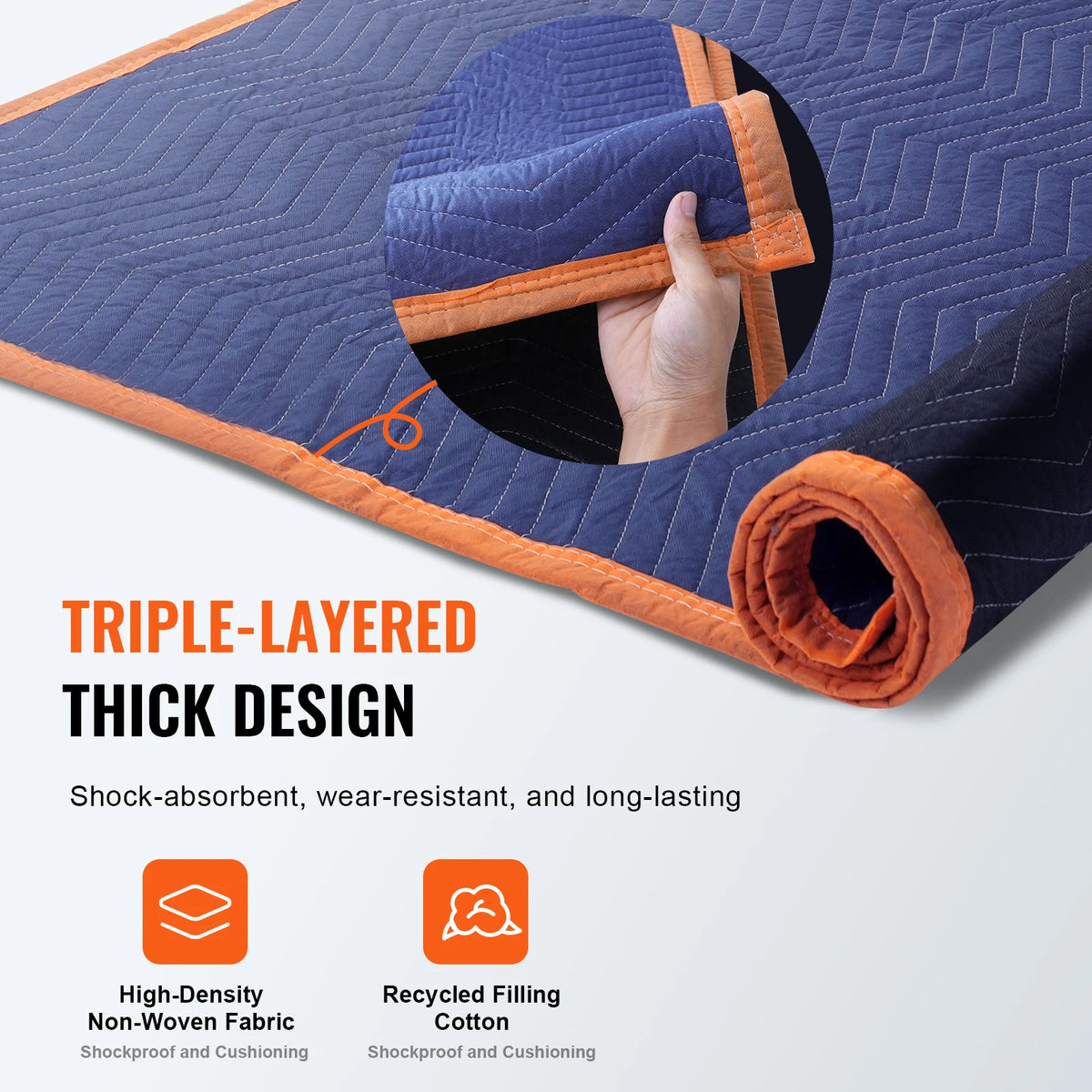 Moving blanket by SucceBuy, blue with orange trim, 80x72 inches, 12-pack; heavy-duty mover pads