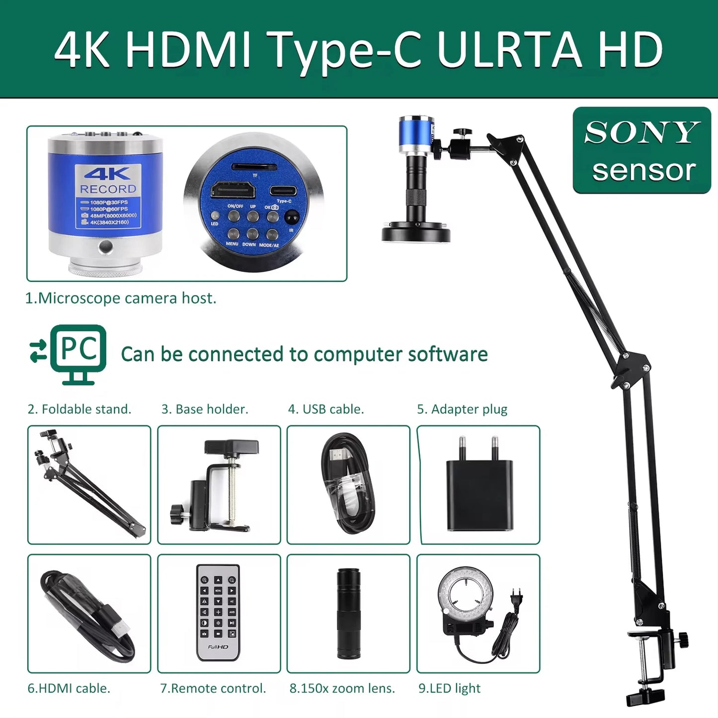 YIZHAN 4K soldering microscope kit with 48MP camera and 1–150x lens on adjustable stand, by S And B Enterprise