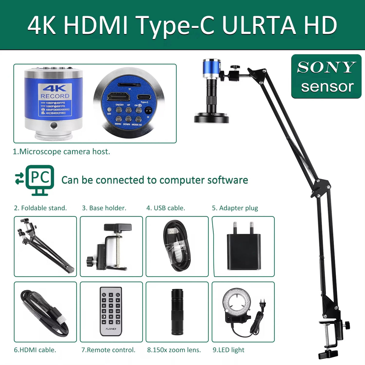 YIZHAN 4K soldering microscope kit with 48MP camera and 1–150x lens on adjustable stand, by S And B Enterprise
