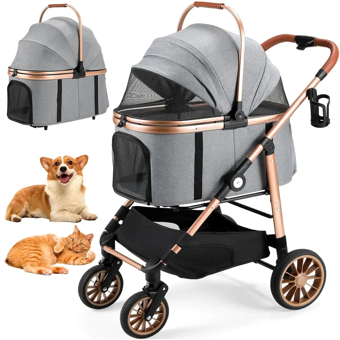 360 Degree Wheels Dog Stroller Foldable 2in1 For Pets