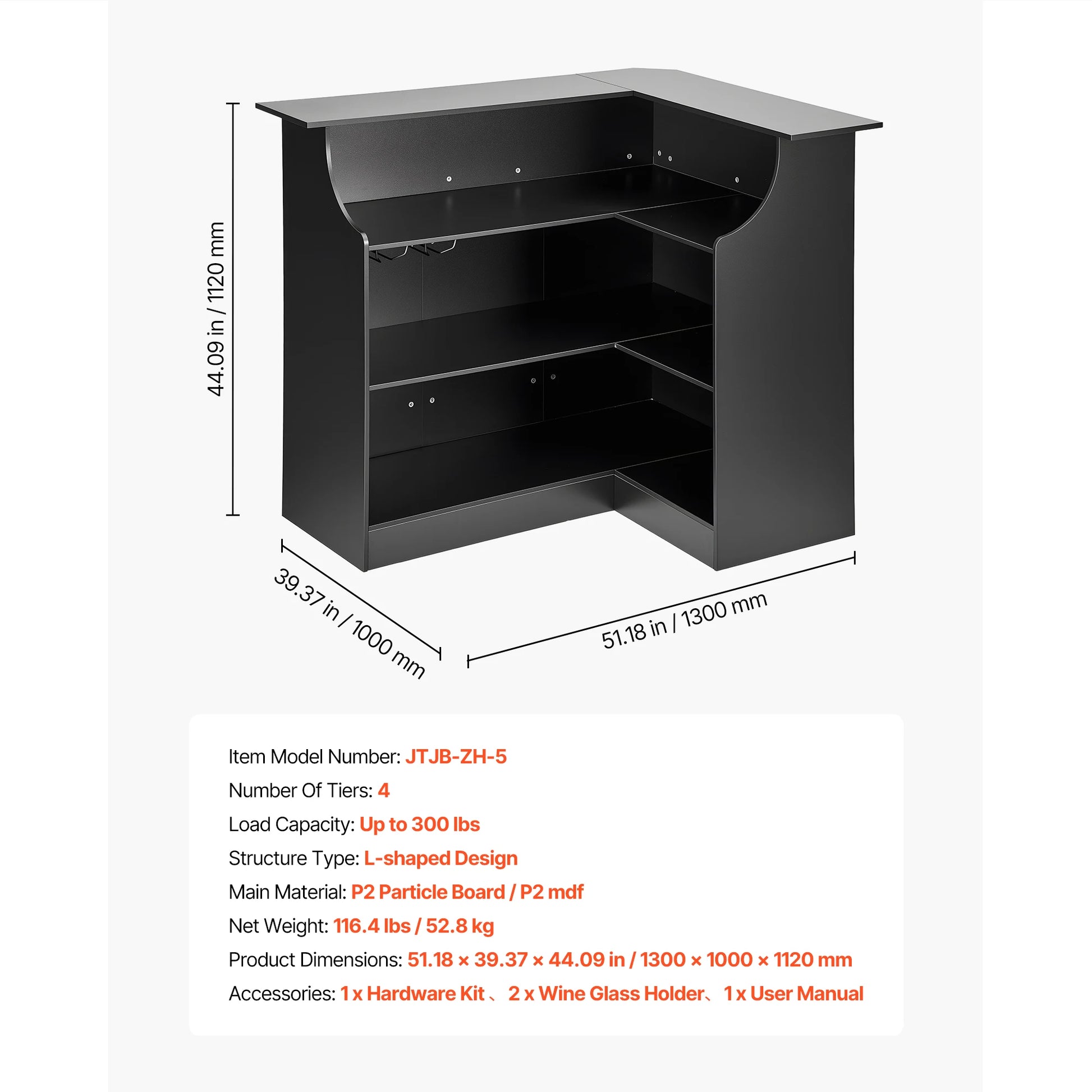 VEVOR 300 lbs Home Bar Unit L-Shaped Wine Bar Cabinet Table 4-Tier with Storage Shelves for Home Kitchen Living Room Pub Black by S And B Enterprise