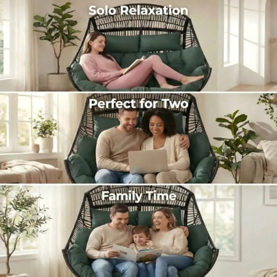 2 Person Egg Chair Indoor Outdoor Steel Frame Cushioned Headrests
