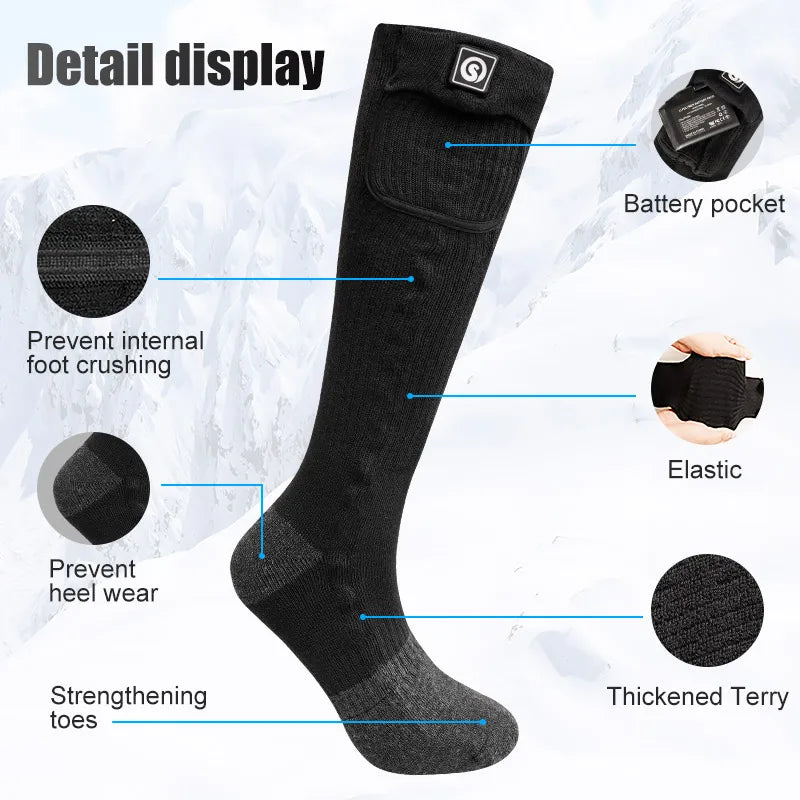 Snow Deer heated sock by S And B Enterprise, black unisex winter thermal sock with battery pocket.