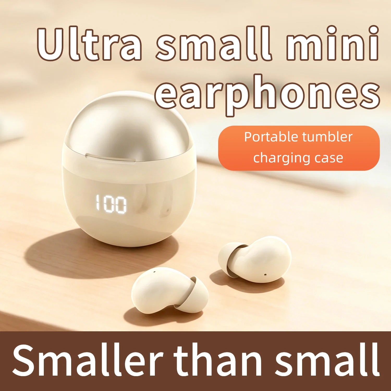 Small wireless Bluetooth earbuds in white with portable charging case by S And B Enterprise, 2 earbuds