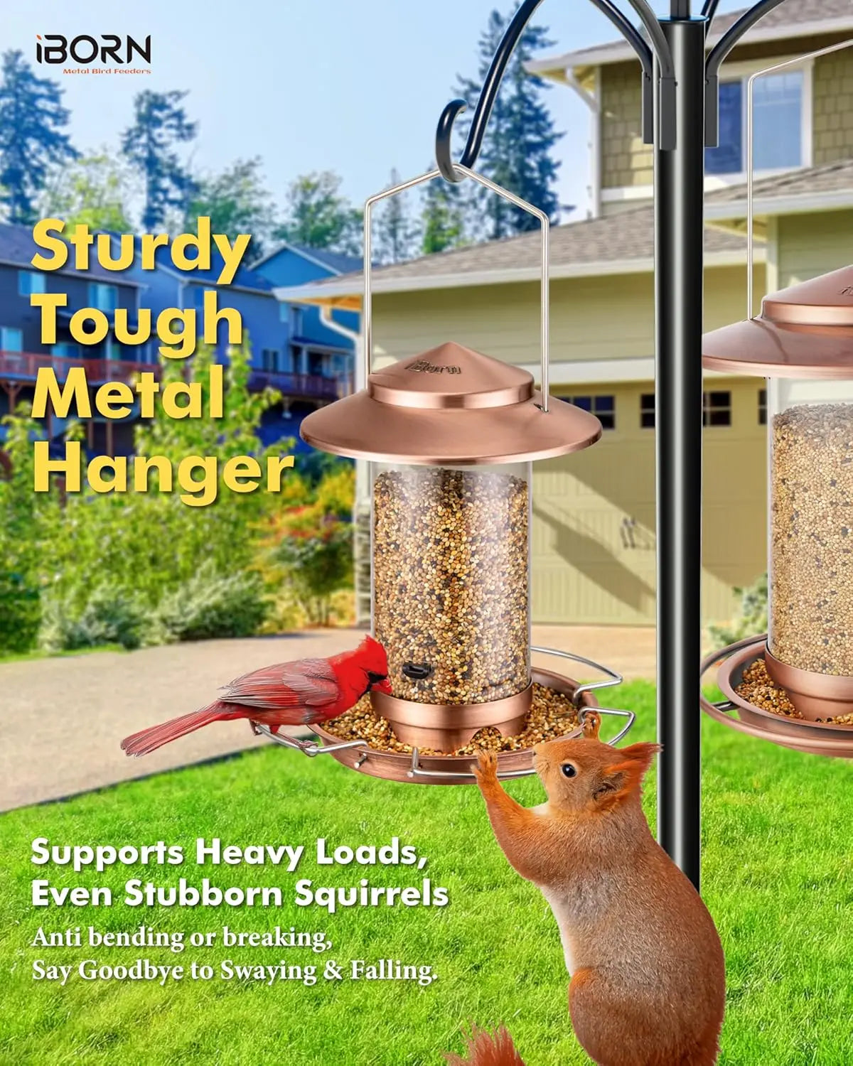 Bird feeder by S And B Enterprise, brushed copper metal outdoor hanging feeder with 3 perches and 1.5 lb seed capacity