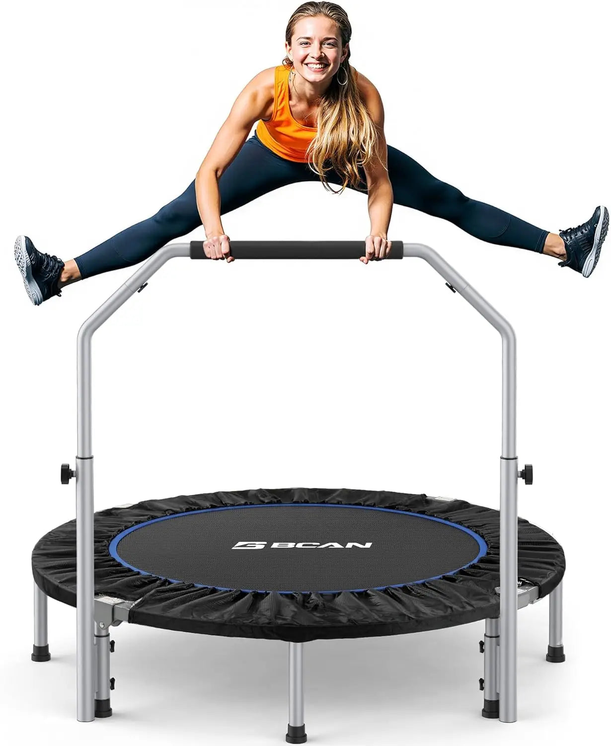 40/48“ Foldable Mini Trampoline with Adjustable Foam Handle Fitness Rebounder for Adults Max Load 440 Lbs Exercise Trampoline by S And B Enterprise