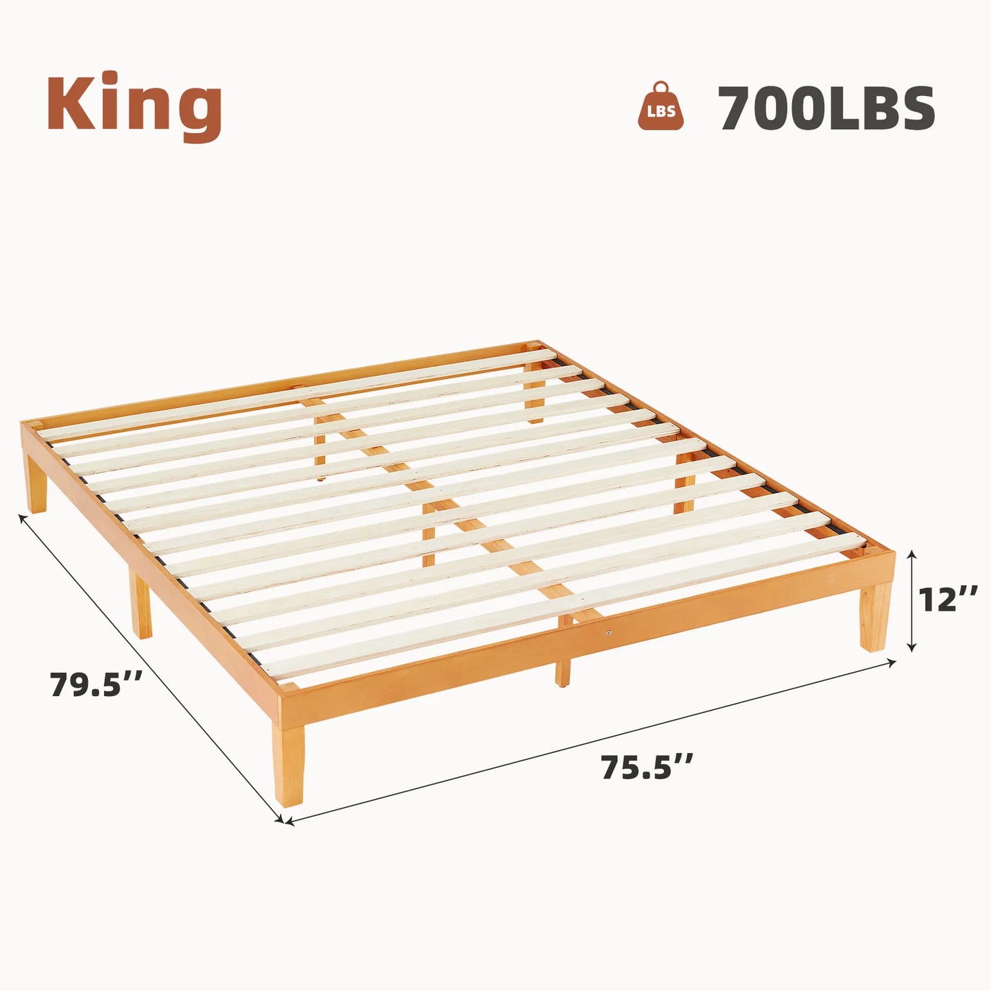 JHK Solid Wood Bed Frame With Slat Support Easy Assembly by S And B Enterprise