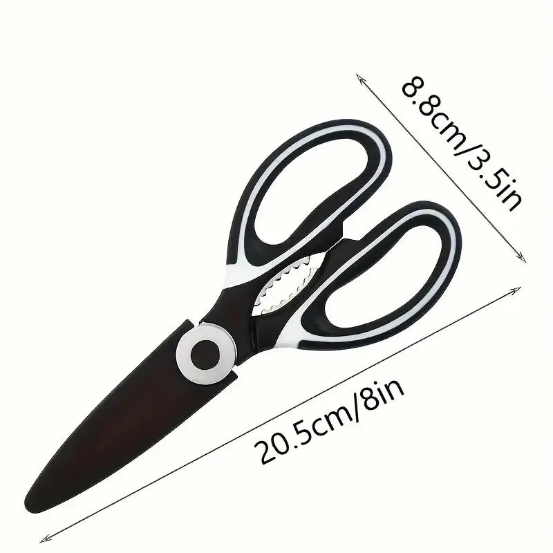 Multifunctional stainless steel kitchen scissors with black sheath by S And B Enterprise, 20.5 cm long