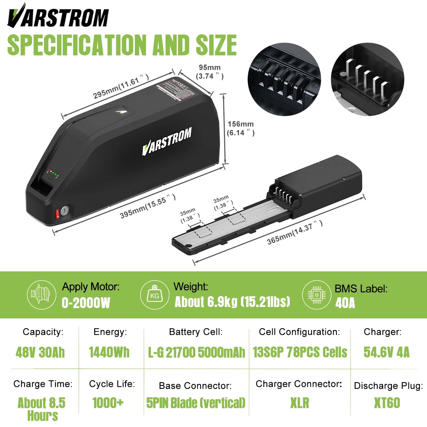 US Direct Hailong Battery Pack 48V 40A BMS Downtube 21700