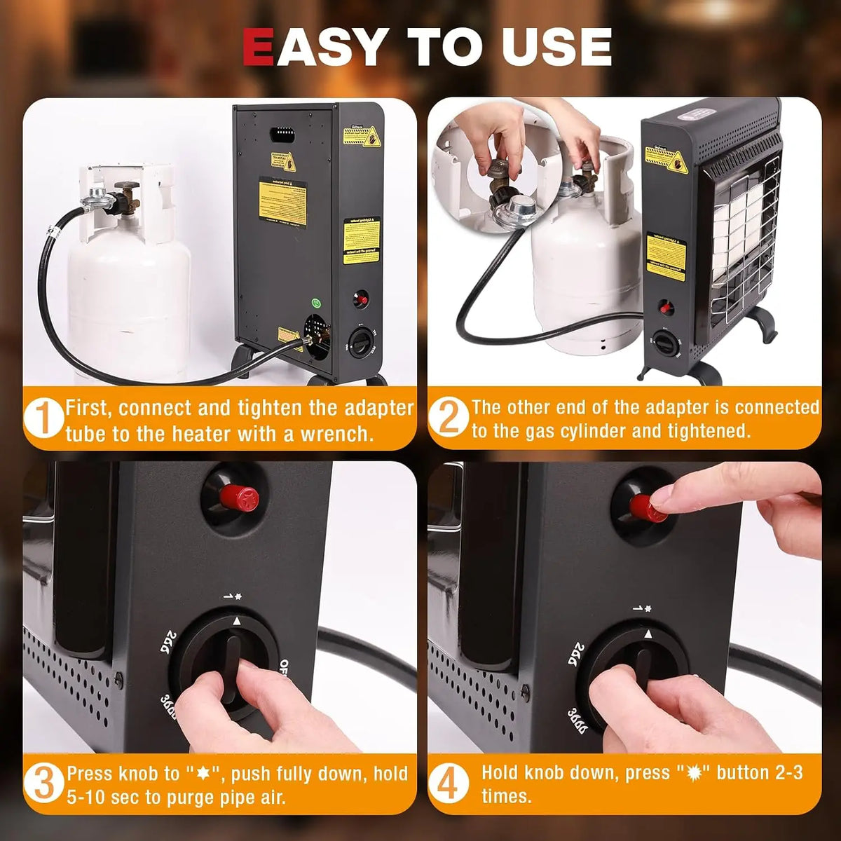 Propane patio heater, 18,000 BTU, by S And B Enterprise, for indoor/outdoor use, with ODS and tip-over protection