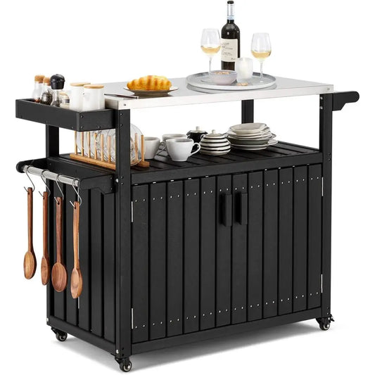 Rolling Kitchen Island With Stainless Steel Top And Storage by S And B Enterprise