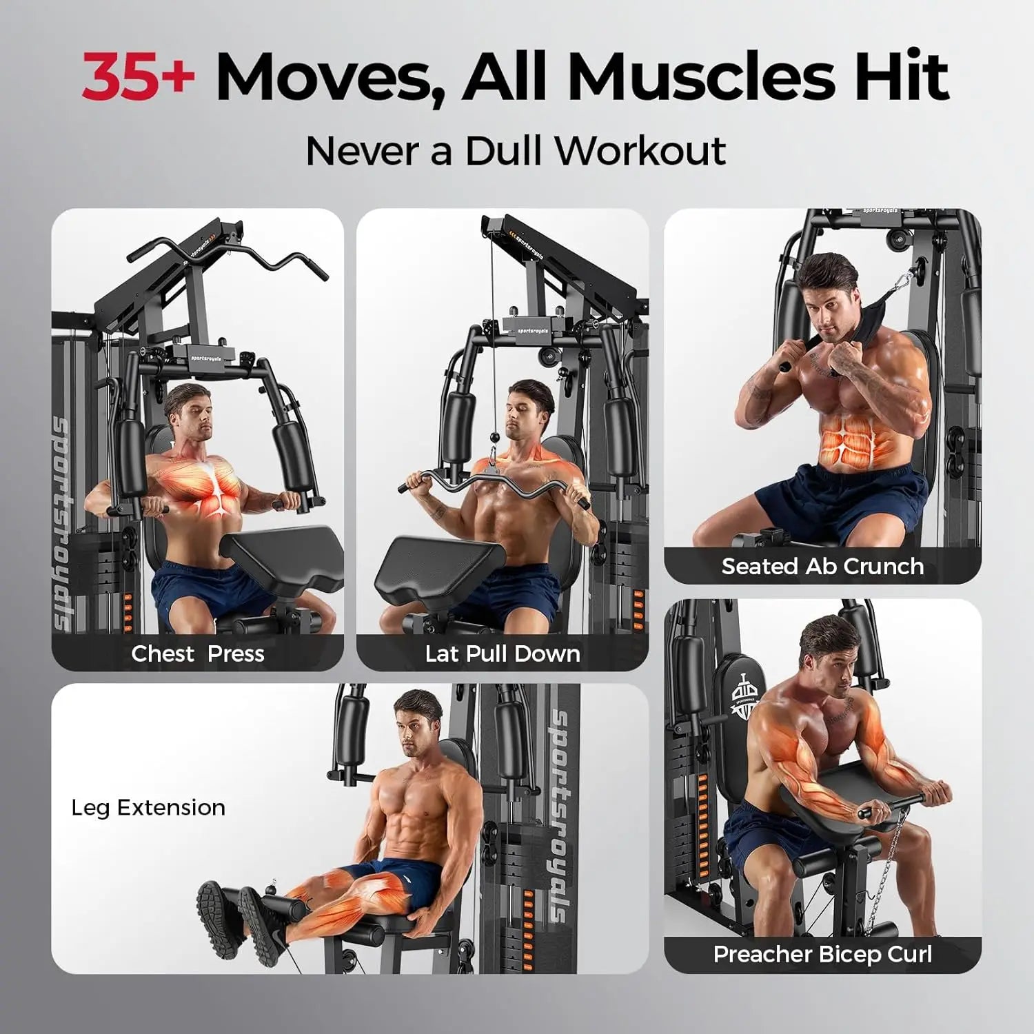 Sportsroyals Home Gym Equipment, 150LBS Weight Stack, Full Body Workout Machine with Pulley System for Strength Training by S And B Enterprise