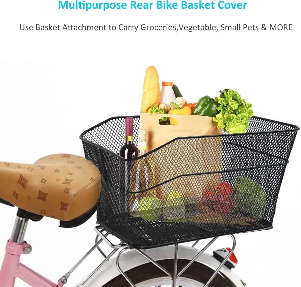 Rear Bike Basket With Easy Install Spider Webbing And Waterproof Tarp Cover by S And B Enterprise