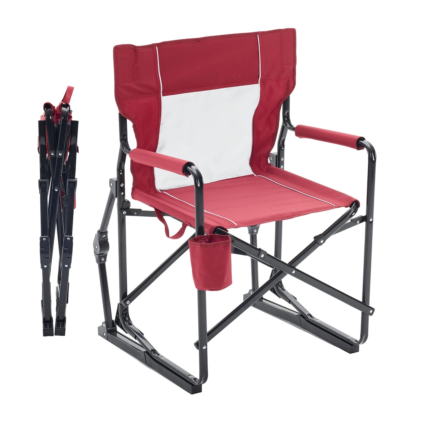 JHK Outdoor Folding Rocking Chair With Mesh Back Patio Lounge